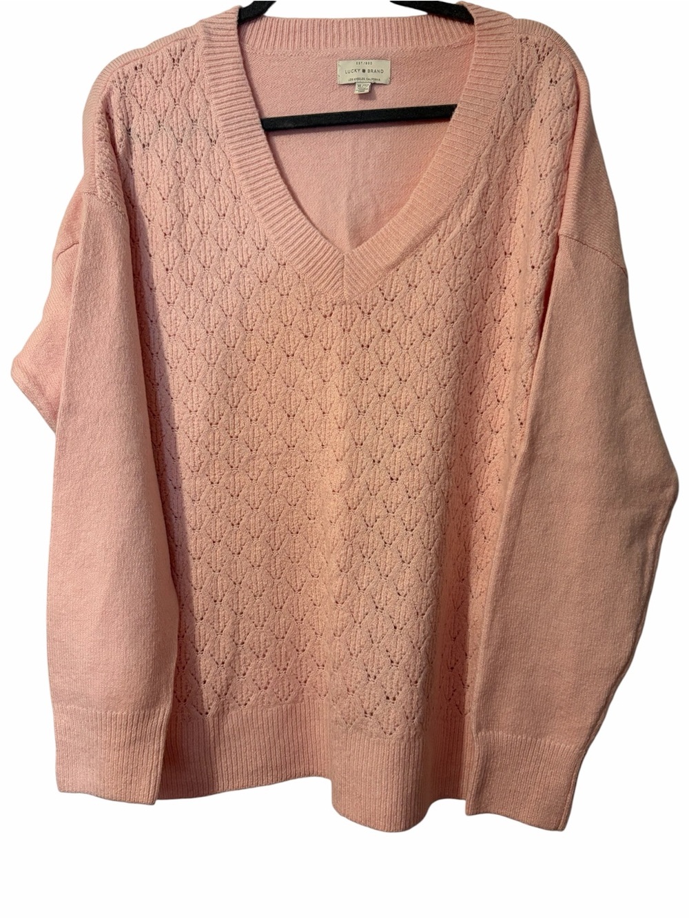 Lucky Brand Pink V-Neck Pointelle Sweater